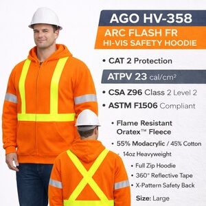 ARC FLASH FR Hi-Vis Reflective Hoodie CAT 2 ATPV 23 AGO HV-358 Workwear Large
